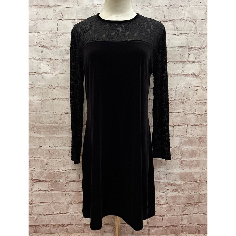 Jacqueline Ferrar Petite 10P Shift Dress Black Velvet Paisley Burnout Vintage